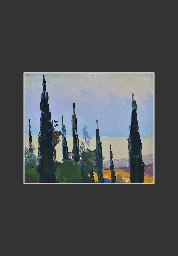 Cypresses, Khosta23 x 27 cm, Oil on Canvas, 1976