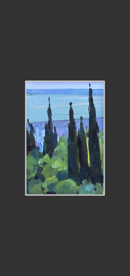 Cypresses, Khosta22 x 16 cm, Oil on Canvas, 1984