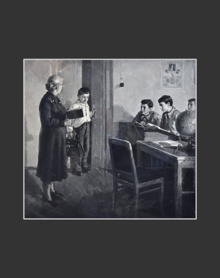 Late for class (from the photo)104 x 114 cm, Oil on Canvas, 1953