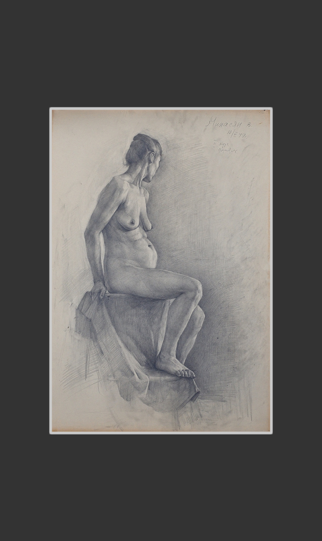 Sitting nude female model65 x 45 cm, Paper, Pencil, 1949