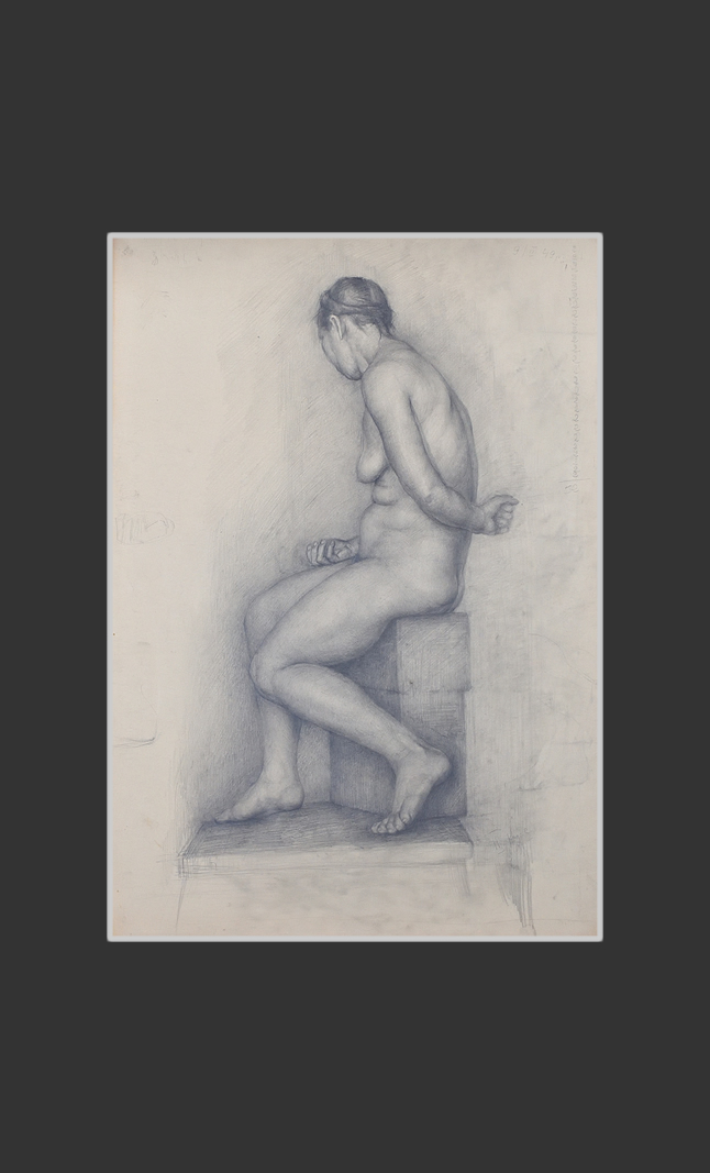 Sitting nude female model65 x 45 cm, Paper, Pencil, 1950