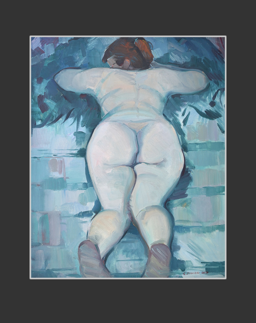 Nude female model in artist’s studio80 x 65 cm, Oil on Canvas, 1984