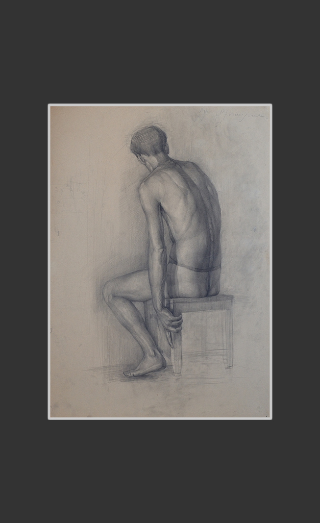 Sitting nude male model65 x 45 cm, Paper, Pencil, 1949