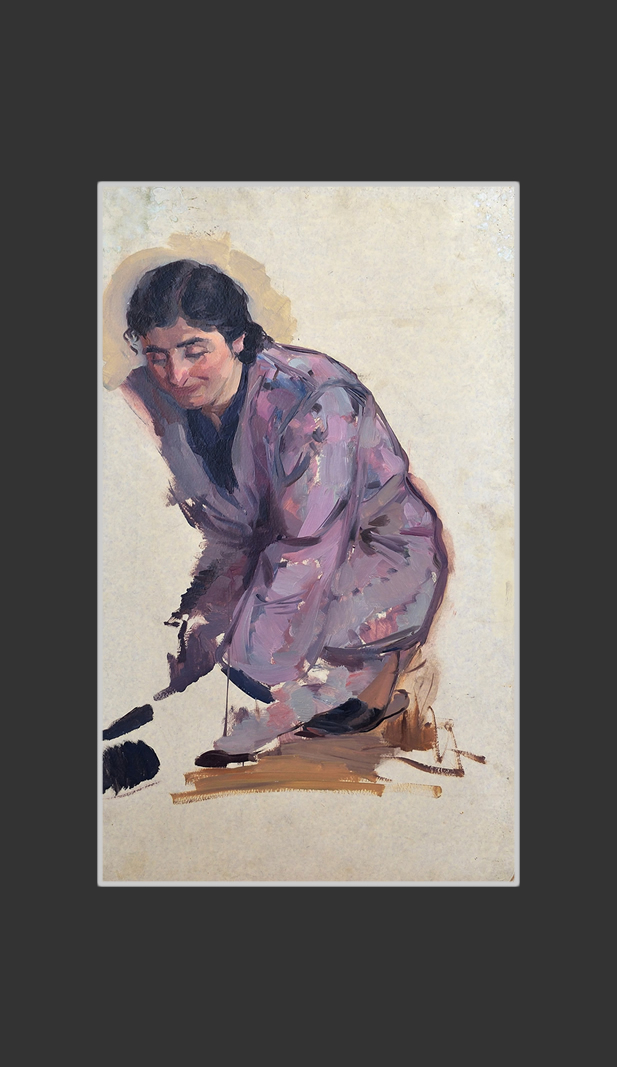 Sketch for the work 'Going for a walk'70 x 41 cm, Oil on Cardboard, 1953