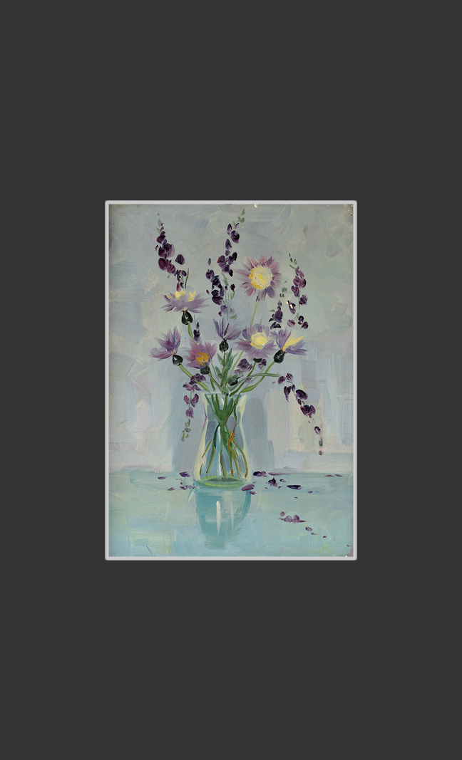 Васильки в стакане50 x 35 см, обработанный картон, масло, 1960-1965